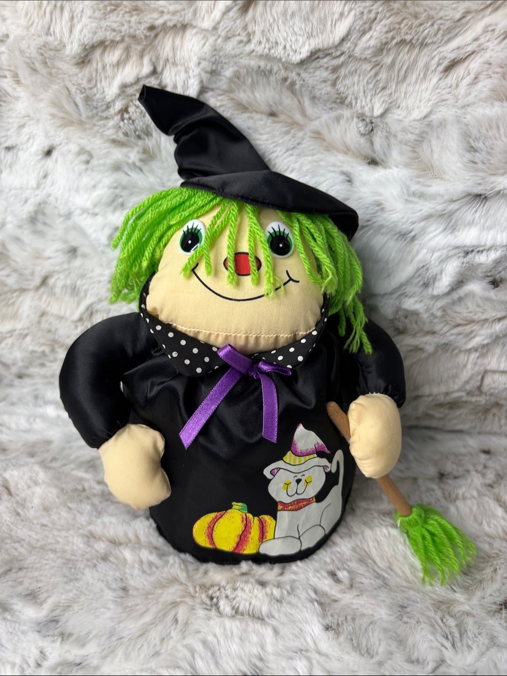 Witch Halloween Decor with Green Hair and Black Outfit